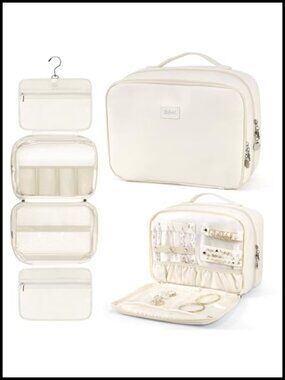 PU Leather Waterproof Travel Toiletry Bag Hanging Jewelry Organizer 4